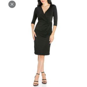 LAUREN RALPH LAUREN NWT Women's Black 16W Draped Faux Wrap V-Neck Cocktail Dress